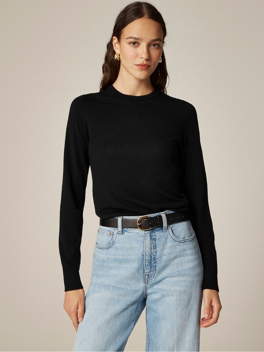 J. Crew Carolyn fitted crewneck sweater in merino wool in Black Size XS NWT